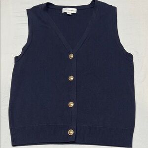 Navy Blue Sleeveless Cardigan with Gold Buttons